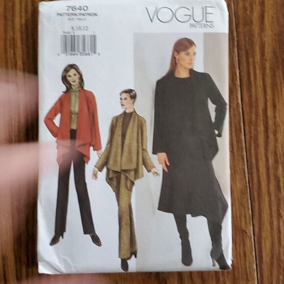 Y2K Vogue Pattern 7640 Extended Collar Open Jacket Asymmetrical Skirt 8 10 12 - Picture 3 of 4